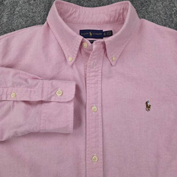 Ralph Lauren Polo Shirt Mens XL Slim Fit Pink Button Down Long Sleeve Oxford - Picture 1 of 16